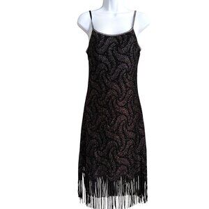 California Concepts Vintage Metallic Lace Fringe Y2K Goth Whimsical Dress L